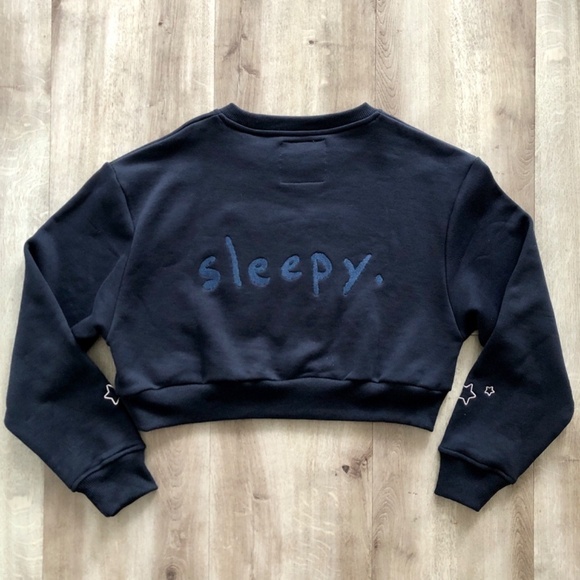 MakoHouse, Cropped, Goodnight, Sleepy, Navy, Crewneck, Sweatshirt, Size S, NWOT - Picture 2 of 11